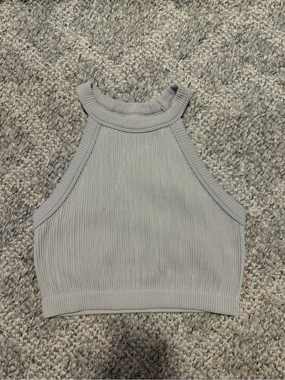 aerie Ribbed High Neck Crop Top - Light Grayish Blue